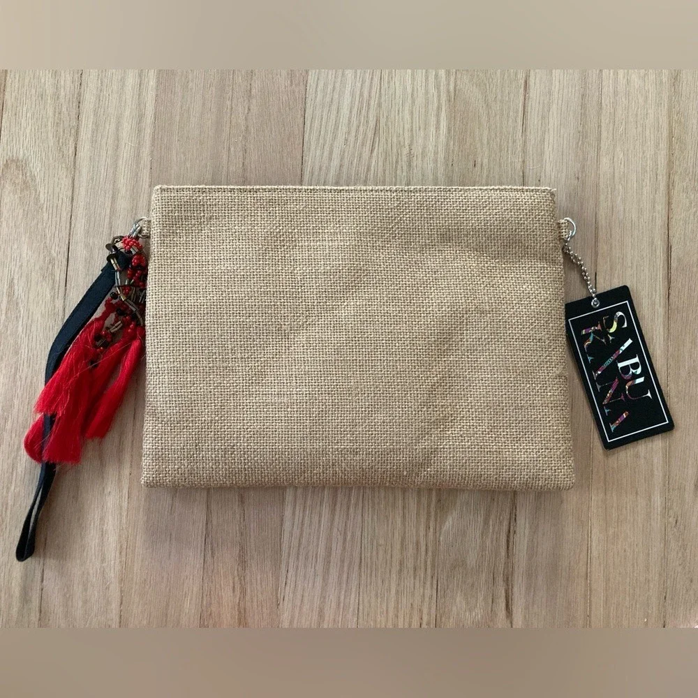 3 in 1 Handmade Burlap Frida Kahlo Embroidery Crossbody Wristlet Clutch‎ Latina